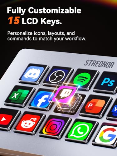 S15 Standard Stream Controller Deck, Macro Keypad Shortcut | 15 Customizable Keys and 3 Status Displays, Macro Shortcut Deck for Live Streaming, Editing, Productivity, Windows & Mac