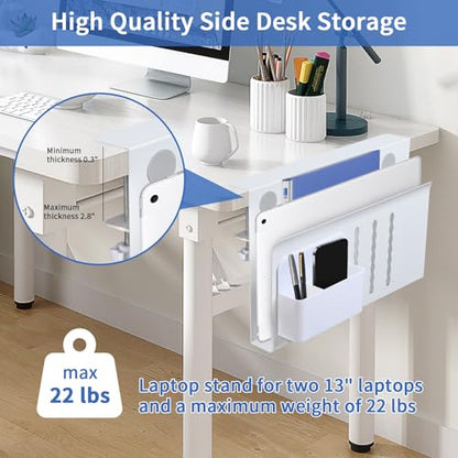 LUKETURE Desk Side Storage, Steel Side Desk Organizer, No Drill Laptop Holder, Clamp on Laptop Mount with Pen Holder, Table Hanging Storage for Home Office, Fits Flat Edge Tables 0.3" to 2.8" | Steel Side Desk Organizer, Clamp on Laptop Mount with Pen Hol