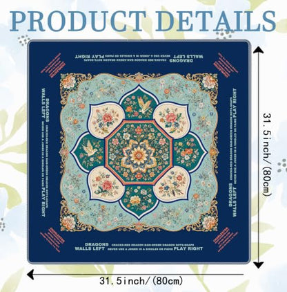 Blue and Green Chinoiserie Floral Mahjong Mat 31.5x31.5 Inch | Islamic Majolica Floral Bird Non-Slip Noise Reduction Mah Jong Table Mat Cover Gifts for Mahjong Lovers Dominoes - color: Chinese-style Flowers