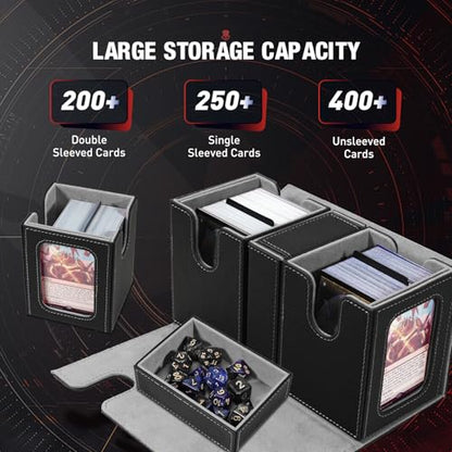 TiMOVO MTG Deck Box, Magnetic Trading Card Storage Case, Black+Gray | Holds 400+ Sleeveless Cards, 4 Dividers & Dice Tray, 2 Detachable Commander Card Deck Boxes, For Magic Game Cards - color: Black & Gray