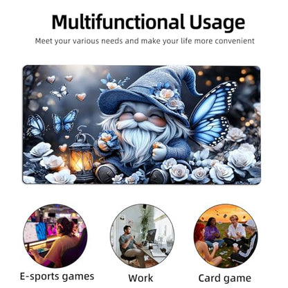 for MTG Playmat TCG Card Game Mat with Stitched Edges,Board Game Mats Non-Slip Waterproof Rubber Base 24 x 14 inch for CCG RPG DTCG Trading Card,Gnome Butterfly Garden - color: Gnome Butterfly Garden