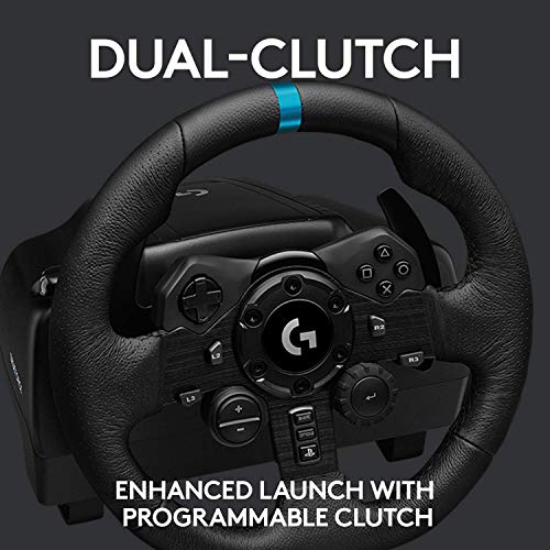 Logitech G923 Racing Wheel and Pedals for PS 5, PS4 and PC featuring TRUEFORCE up to 1000 Hz Force Feedback, Responsive Pedal, Dual Clutch Launch Control, and Genuine Leather Wheel Cover (Renewed)