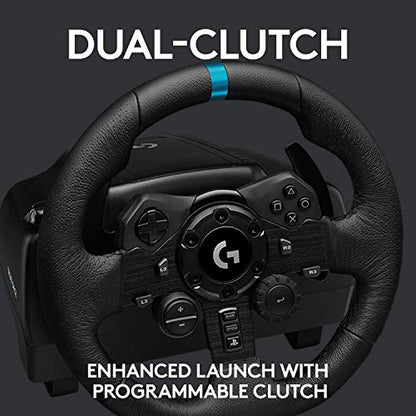 Logitech G923 Racing Wheel and Pedals for PS 5, PS4 and PC featuring TRUEFORCE up to 1000 Hz Force Feedback, Responsive Pedal, Dual Clutch Launch Control, and Genuine Leather Wheel Cover (Renewed)
