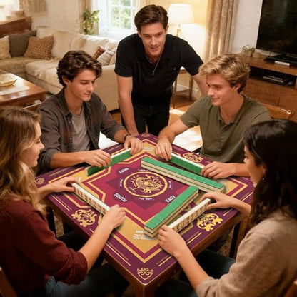 Mahjong Mat 31.5" x 31.5" Non-Slip Noise-Reducing American Mah Jongg Table Mat with Carry Bag, Waterproof Gaming Surface for Poker, Card, Dominoes, Board & Tile Games - color: Vermilion Phoenix