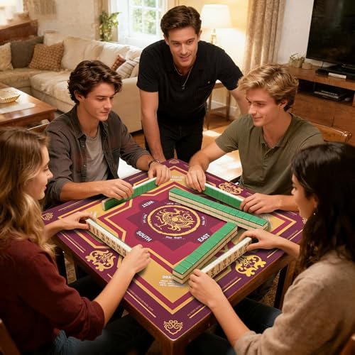 Mahjong Mat 31.5" x 31.5" Non-Slip Noise-Reducing American Mah Jongg Table Mat with Carry Bag, Waterproof Gaming Surface for Poker, Card, Dominoes, Board & Tile Games - color: Vermilion Phoenix