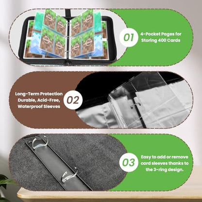 4 Pocket Trading Card Binder, 400 Card Capacity, Green - color: Deep Green, size: Small
