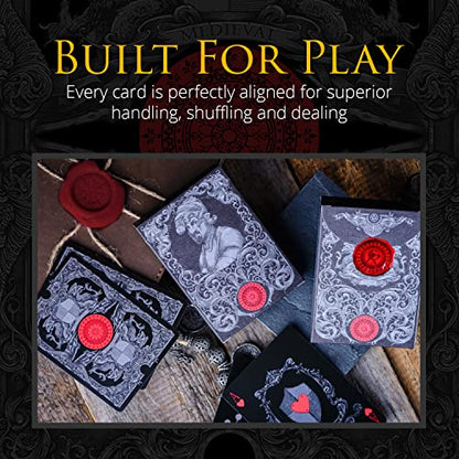 Medieval Playing Cards with Unique Seal and Free Card Game eBook, Stand Out with Cool Poker Cards, Black Deck of Playing Cards, Unique Illustrated Designs for Kids & Adults, Playing Card Decks - color: Stone