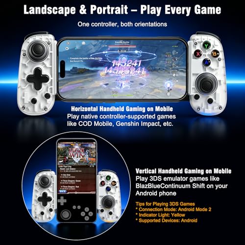 Joso Mobile Game Controller with USB-C Plug & Play, Wireless & Wired Gamepad for iPhone/Android & Switch with Hall Effect Joysticks/Dual Vibration/Turbo, Supports Cloud Gaming & Streaming (White) - color: White