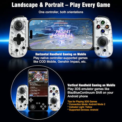 Joso Mobile Game Controller with USB-C Plug & Play, Wireless & Wired Gamepad for iPhone/Android & Switch with Hall Effect Joysticks/Dual Vibration/Turbo, Supports Cloud Gaming & Streaming (White) - color: White