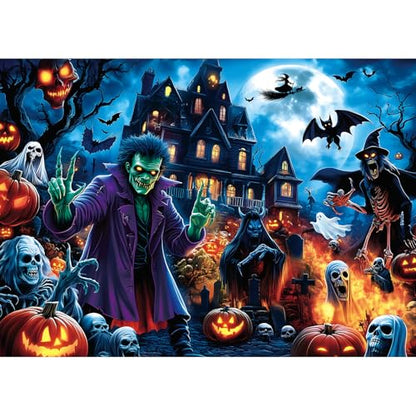 Halloween Spooky Monsters 1000 Piece Jigsaw Puzzle Haunted House Scene with Zombies, Witches, Ghosts and Jack-o-Lanterns, Large Pieces Puzzle Gift for Adults Family 27"x19" - color: Spooky Monsters, size: (27"X19")