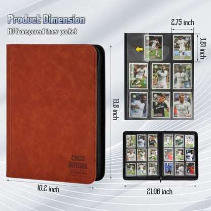 Trading Card Binder, Premium 9 Pocket Double Sided 540 Pocket PU Card Collection Binder, Collectible Trading Card Albums for MTG, TCG, Sport Card, Game Cards (Brown) - color: Brown
