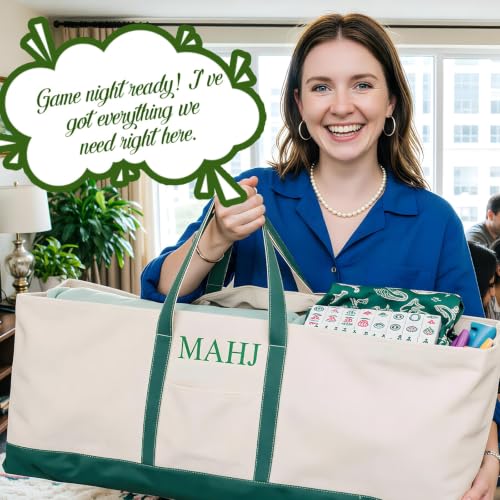 Extra Large 33.8 INCH Mahjong Bag for Tiles and Racks & Mat, Empty American Mahjong Tiles Carrying Canvas Tote Bag 33.8 x 4.7 x 11.8 Inches, Games Accessories Gifts (Bag Only) (Green)