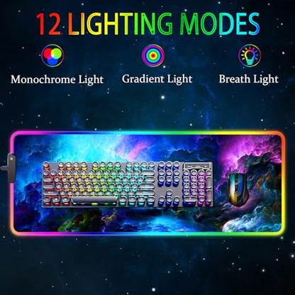 RGB Gaming Mouse Pad, Large Mousepad with Led Light, Keyboard Pad Gaming Accessories for Desk, Non-Slip Rubber Base Big Mouse Mat for Gamer, 31.5 X 11.8 Inch, Dazzling Galaxy - color: 02 Dazzling Galaxy