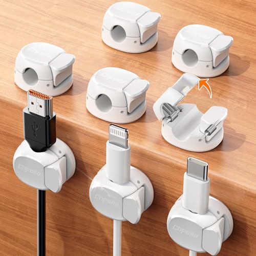 8Pack Cord Organizer [Dual Spring & Clasp] [Max Stability] Cable Clips, Chfeila Cord Holder, Desk Cable Management, Adhesive Wire Organizer for Home Office Desktop Nightstand Car Table Wall - White - color: White, size: 8-Pack