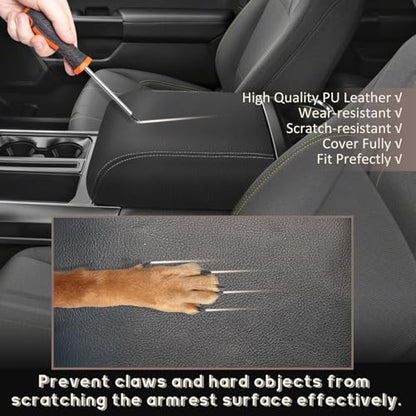 ramuel Center Console Armrest Cover for Ford F150 2021-2025 | Bucket Seat Only，Anti-Scratch ， Non-Slip ， PU Leather ，Easy Install - size: for F150 14th Gen (Bucket Seat Only)