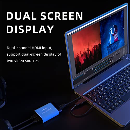 Dual Input Capture Card - HDMI to USB 3.0 Video Capture Device, 1080P 60fps UVC YUV422 PnP HD Video Grabber Converter for Game Recording & Live Streaming - No Drivers Needed