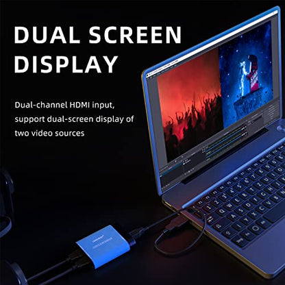 Dual Input Capture Card - HDMI to USB 3.0 Video Capture Device, 1080P 60fps UVC YUV422 PnP HD Video Grabber Converter for Game Recording & Live Streaming - No Drivers Needed