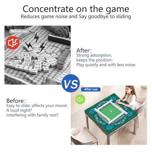 Mahjong Mat for Table with Carrying Bag & 3 Dice, Blue Green 31.5"x31.5" Square Rubber Mahjong Table Cover, Non-Slip & Noise Reduction Gaming Mat for Mah Jongg, Poker, Dominoes & Tile Games - color: Blue Green
