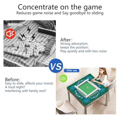 Mahjong Mat for Table with Carrying Bag & 3 Dice, Blue Green 31.5"x31.5" Square Rubber Mahjong Table Cover, Non-Slip & Noise Reduction Gaming Mat for Mah Jongg, Poker, Dominoes & Tile Games - color: Blue Green