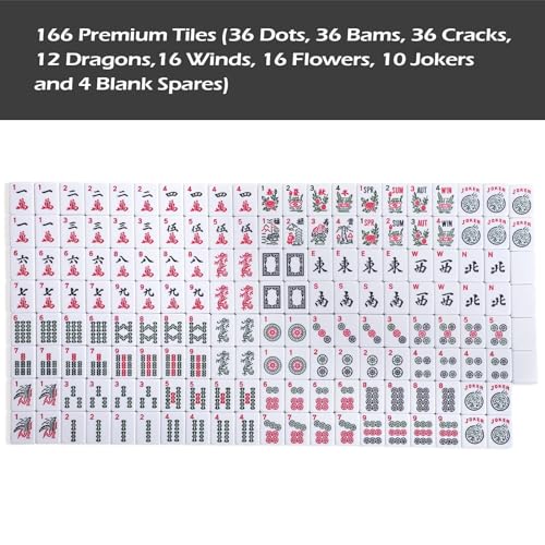 American Mahjong Game Set, 166 White Tiles, 4 All-in-One Color Rack/Pushers, Complete Mahjong Tile Set, Printed Carrying Bag - color: Deep Blue