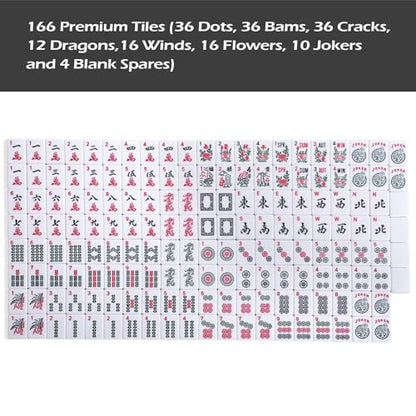 American Mahjong Game Set, 166 White Tiles, 4 All-in-One Color Rack/Pushers, Complete Mahjong Tile Set, Printed Carrying Bag - color: Deep Blue