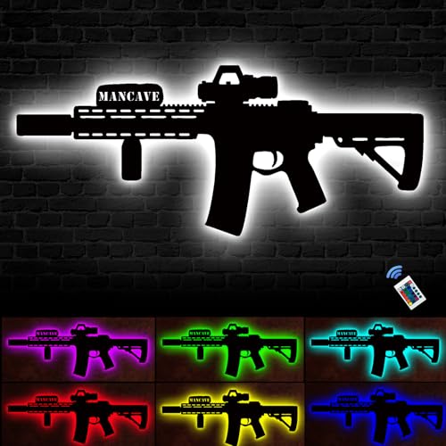 Gun Pistol Wall Light Man Cave Neon Sign 3D LED Silhouette Lamp 16 Colors Dimmable NightLight Christmas Birthday Valentine Gift for Men Boy Bedroom Game Room Bar Decor