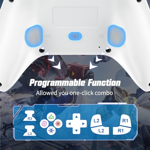 Gamrombo LED Wired Controller for PS5/PS5 Pro/PS5 Slim, Compatible withPS4/PC with 3.5mm Headphone Jack/Dual Vibration/Macro Function/Trubo Function, 10ft Cable