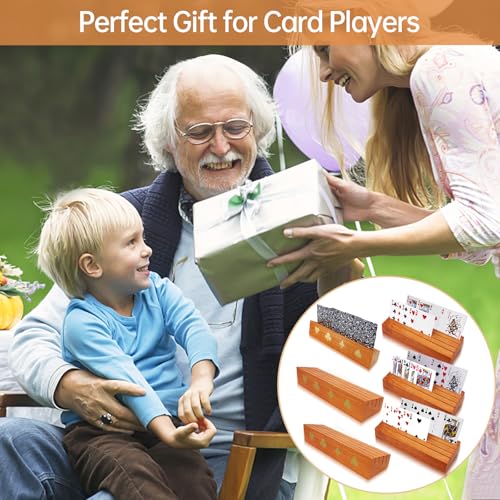 hismocal Playing Card Holders Deck Stand, Play Cards Holder for Kids or Elder People, Hands-Free Wood Holder Racks,Tray for Organizing Cards (6 Pack) - size: 6 Pack