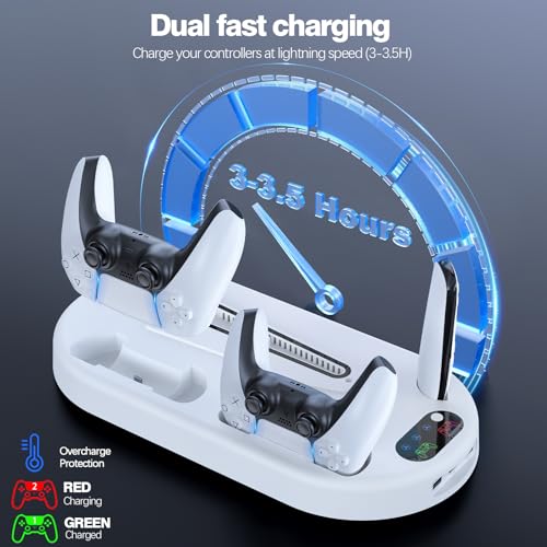 AMZDM Cooling Station PS5 Slim Stand PS5 Pro Cooling Fan with Charging Station PlayStation 5 Console Cooler with Docking Station Controller Charger PlayStation 5 Pro & Slim Disc & Digital White - color: Off-White