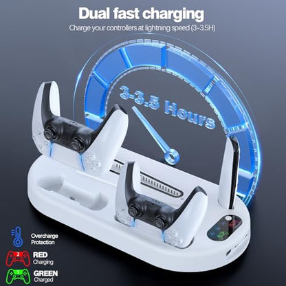 AMZDM Cooling Station PS5 Slim Stand PS5 Pro Cooling Fan with Charging Station PlayStation 5 Console Cooler with Docking Station Controller Charger PlayStation 5 Pro & Slim Disc & Digital White - color: Off-White