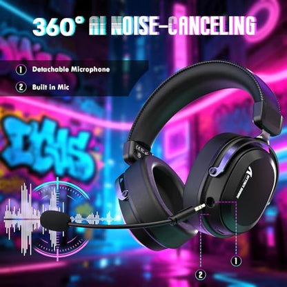 ATTACK SHARK L30Pro Wireless Gaming Headset with 2.4Ghz/BT/Wired, Long Battery Life with Detachable Microphone 7.1 Surround Sound Ultra-Low Latency for PC/PS5/Xbox/Switch/Mobile Black - color: Black