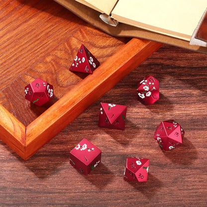Metal Dice Set, Flat Face Red Plum Blossom Pattern, 7pcs Polyhedral Metal DND Dice Set, DND Starter Set, D&D Gifts with Gift Box, Role Playing Board Games Accessories, Red - color: Red With Gift Box