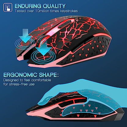 VEGCOO C12 Wireless Gaming Mouse,Rechargeable Mice Silent Click Cordless Mouse with 6 Buttons PC Gaming Mice Advanced Technology with 2.4GHZ Up to 2400DPI for PC Laptop (Red)
