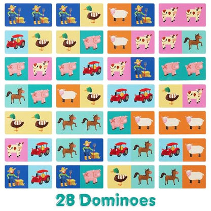 boppi Dominoes Set Picture Game for Toddlers - Colourful Farmyard Animal Themed Montessori/STEM Dominoes for Children - Games for 3 Year Olds and Up - style: Farmyard Animals