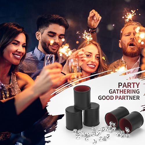 5 Pack PU Leather Dice Cup Set with 6 Dot Dices Felt Lined Quiet Shaker for Yahtzee Bar Party Family Dice Games,Red/Black - color: Red