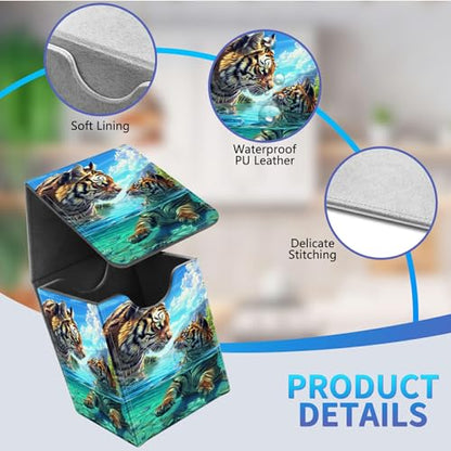 Card Deck Box for Trading Cards,MTG Commander Deck Box Fits 100+ Single Sleeved Cards,Leather Magnetic Card Storage Box for YuGiOh TCG CCG Cards,Cute Tiger - color: Cute Tiger