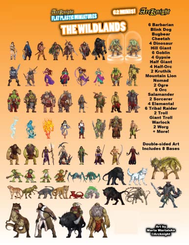 Arcknight Flat Plastic Miniatures: Wildlands; 62 Unique Wilderness-Themed Minis for DND 5e and Pathfinder; Affordable, Skinny Figurines for Dungeons and Dragons and Other Tabletop RPG Games