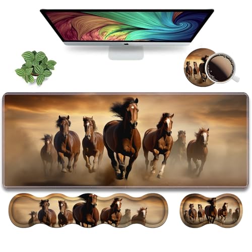 Ergonomic Keyboard Wrist Rest and Mouse Pad Wrist Rest Set, Large XXL Gaming Mousepad 31.5"x 11.8", Memory Foam, Easy Typing Pain Relief, Multifunctional Desk Mat for Office & Home, Galloping Horse - color: Galloping Horse
