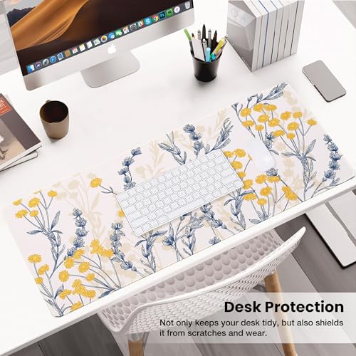 ALOANES Waterproof Gaming Mousepad Large Mouse Mat Non-Slip Rubber Base | Desk pad Keyboard Desk Mat for Computer, Office Home, Yellow Flower Mat XL(31.50"x11.81"x0.12") - color: Yellow Flower, size: 31.5L x 11.8W inches
