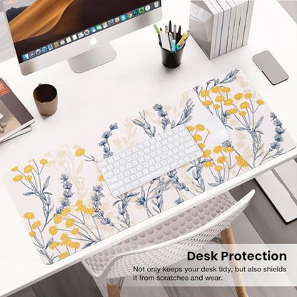 ALOANES Waterproof Gaming Mousepad Large Mouse Mat Non-Slip Rubber Base | Desk pad Keyboard Desk Mat for Computer, Office Home, Yellow Flower Mat XL(31.50"x11.81"x0.12") - color: Yellow Flower, size: 31.5L x 11.8W inches