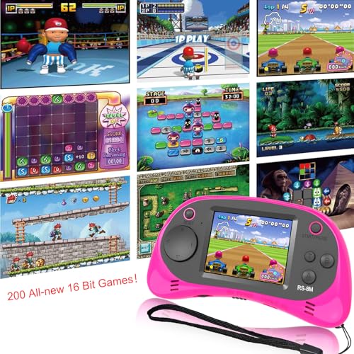 Kids Handheld Portable Video Game Player with 200 Games - 16 Bit 2.5 Inch IPS Screen Mini Retro Electronic Machine for Boys Girls - style: Pink