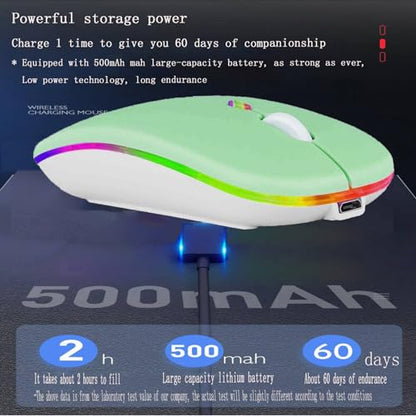 Guiheng Wireless Bluetooth Mouse,LED Dual Mode Rechargeable Silent Slim Laptop Mouse,Portable(BT5.2+USB Receiver) Dual Mode Computer Mice,for Laptop,Desktop Computer,ipad Tablet,Phone,TV (Green) - color: green
