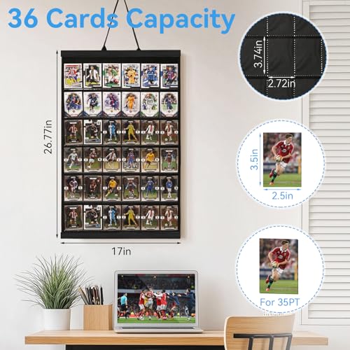 36 Cards Display Case - 35PT Graded Sports Card Frame - with PVC Protection & Clear View for Baseball Football Basketball Trading Card Wall Display, Black - color: Black