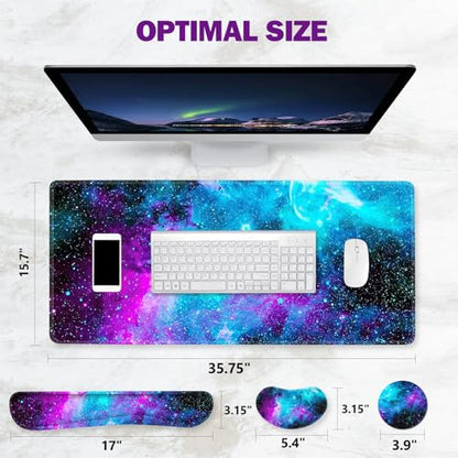 ToLuLu Extended Gaming Mouse Pad, Memory Foam Ergonomic Keyboard Mouse Wrist Rest Support Set, Large Desk Mat with Stitched Edges, Non-Slip Base Mousepad for Home Office Game and Study, Nebula Galaxy - color: Nebula Galaxy