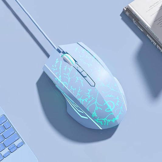 holy sword M800 Wired Gaming Mouse Features a 6-Key RGB Breathing Light and an Adjustable DPI2400 Lightweight Ergonomic Design, Making it Suitable for FPS Gaming and Office use - color: Wired Blue Crack