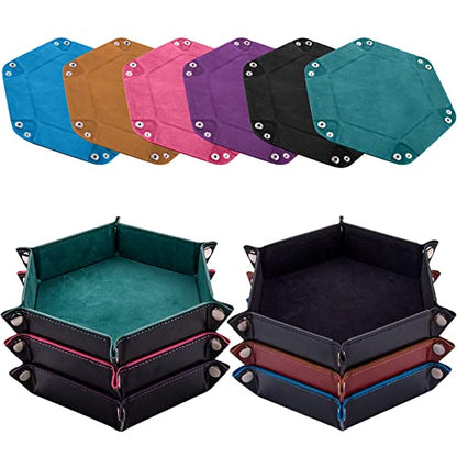 SIQUK 6 Pieces Dice Tray Hexagon Dice Rolling Holder Folding PU Leather Dice Trays for Dice Games Like RPG, DND and Other Table Games(Cyan, Black, Violet, Pink, Camel, Sky Blue) - color: Cyan, Black, Violet, Pink, Camel, Sky Blue