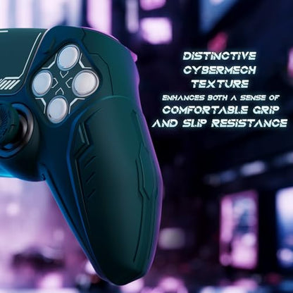 PlayVital Silicone Skin Set for PS5 Controller - Charging Dock Compatible, Full Protection Case with Futuristic CyberMech Design, Soft Cover with Thumb Grips & Stickers - Racing Green - color: Racing Green