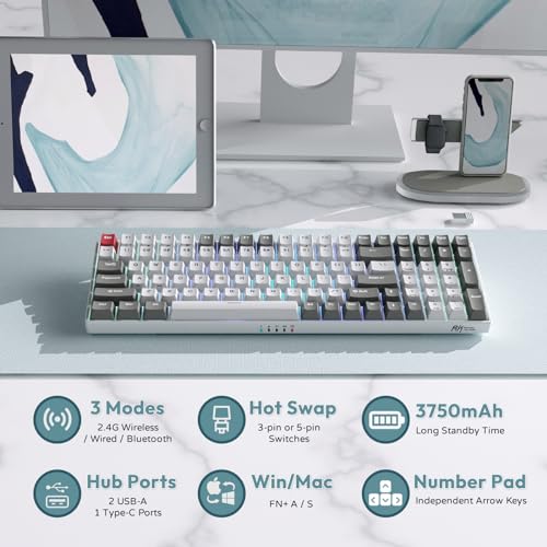 RK ROYAL KLUDGE RK100 Wireless Mechanical Keyboard RGB Backlit Bluetooth5.1/2.4G/Wired 96% Full Size 100-Key Hot Swappable Gaming Keyboard Brown Switch Classic - color: Classic, size: Hot Swappable Brown Switch