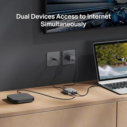 TP-Link Ethernet Splitter 1 to 2, 1000 Mbps High Speed Dual-Port Internet Splitter, Compatible w/ Cat8/7/6/5e/5, USB-C & Ethernet Cables Included, Aluminum Case, Plug and Play for Routers & More EH210 - style: Ethernet Splitter 1 to 2