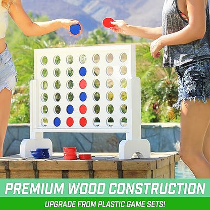 GoSports 2 foot Width Giant 4 in a Row Game with Carrying Case, Made from Wood - style: Classic